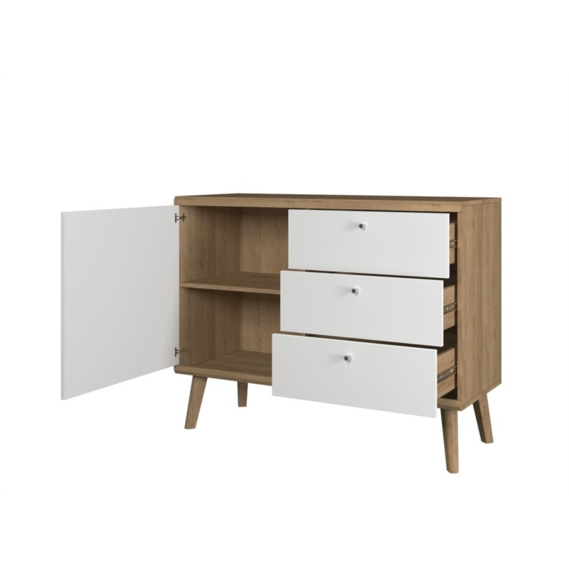 Scandinavian sideboard 1 door and 3 drawers PRYSK (White, wood) - image 58775