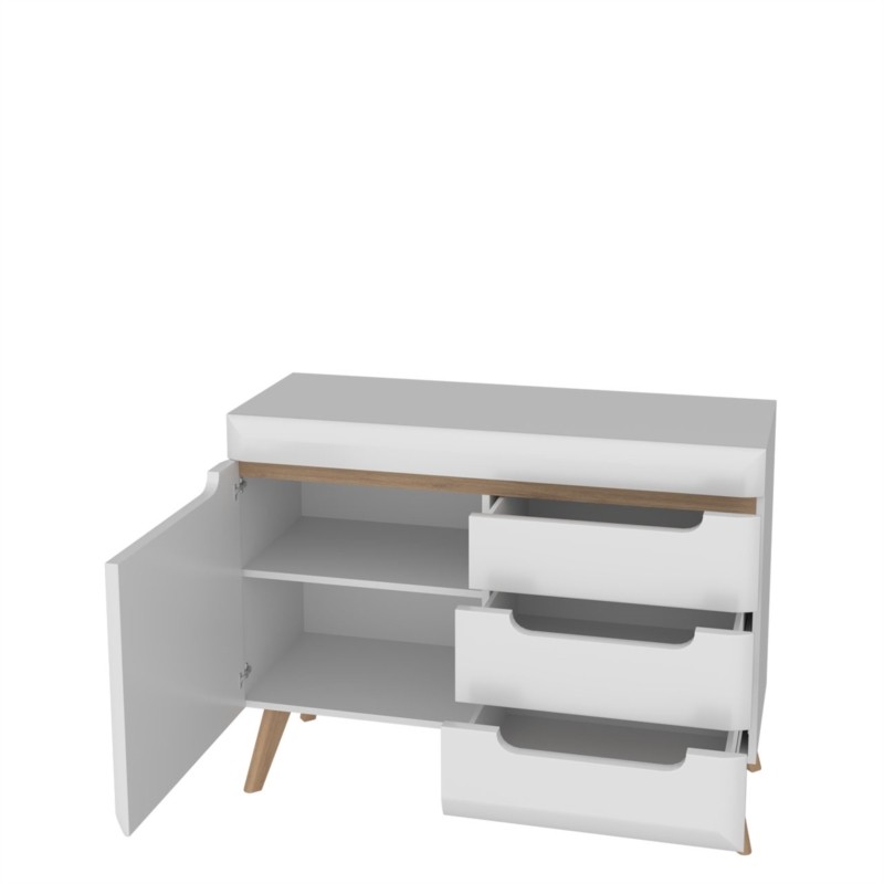 Skandinavisches Sideboard 1 Tür und 3 Schubladen GAIA (Weiß, Holz) - image 58783
