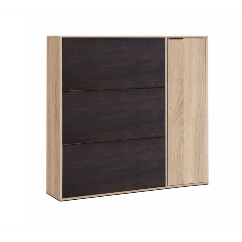 Shoe cabinet 3 flaps, 1 door (30 pairs) L106xH115 cm ZIAN (Light oak, black) - image 58816