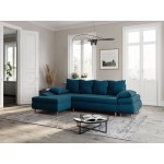 Convertible corner sofa 5 places fabric Left Corner CHAPUIS (Petrol blue)
