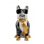 Estatua decorativa resina diseño DOG BUTLER (H36 cm) (Negro, gris, oro)