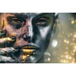 Painting on glass MYSTERIOUS WOMAN (80 x 120 cm) (grey, gold)