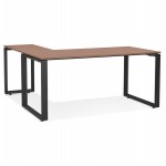 Diseño de escritorio de esquina en pies negros de madera (160x170 cm) OSSIAN (acabado nogal)