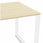 Bureau d'angle design en bois pieds blancs (160x170 cm) OSSIAN (finition naturel)