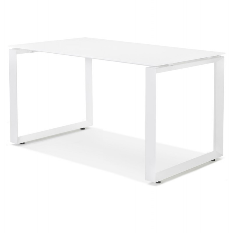 Bureau droit design en verre trempé pieds blancs (60x120 cm) OSSIAN (finition blanc) - image 59480