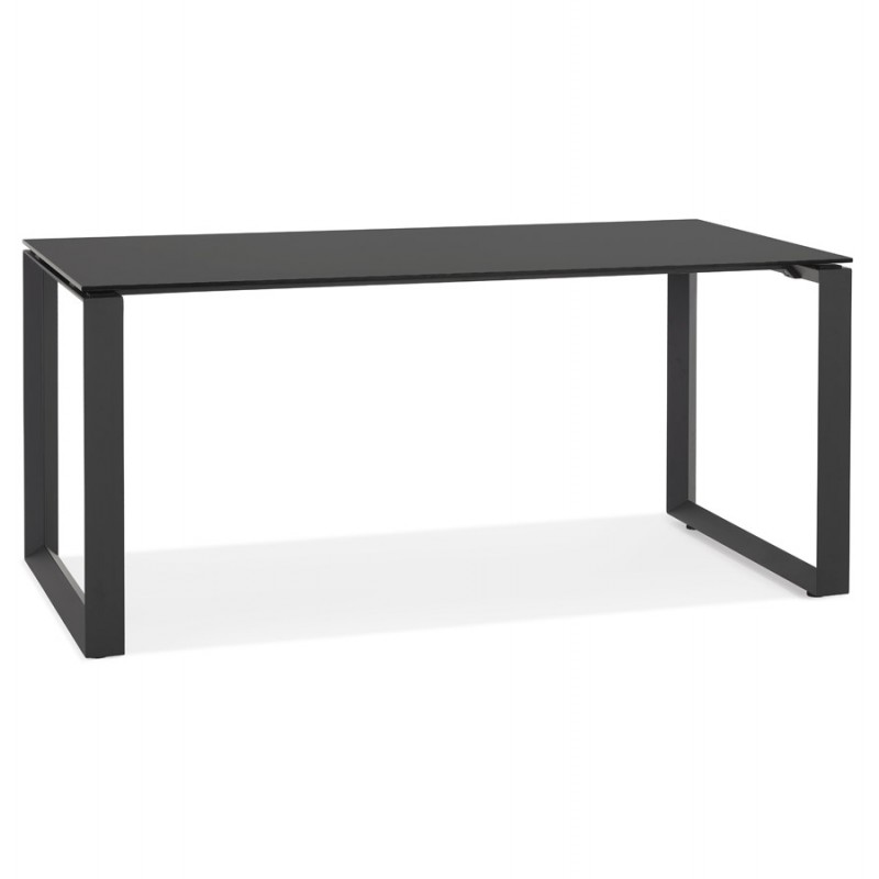 Bureau droit design en verre trempé pieds noirs (80x160 cm) OSSIAN (finition noir) - image 59534