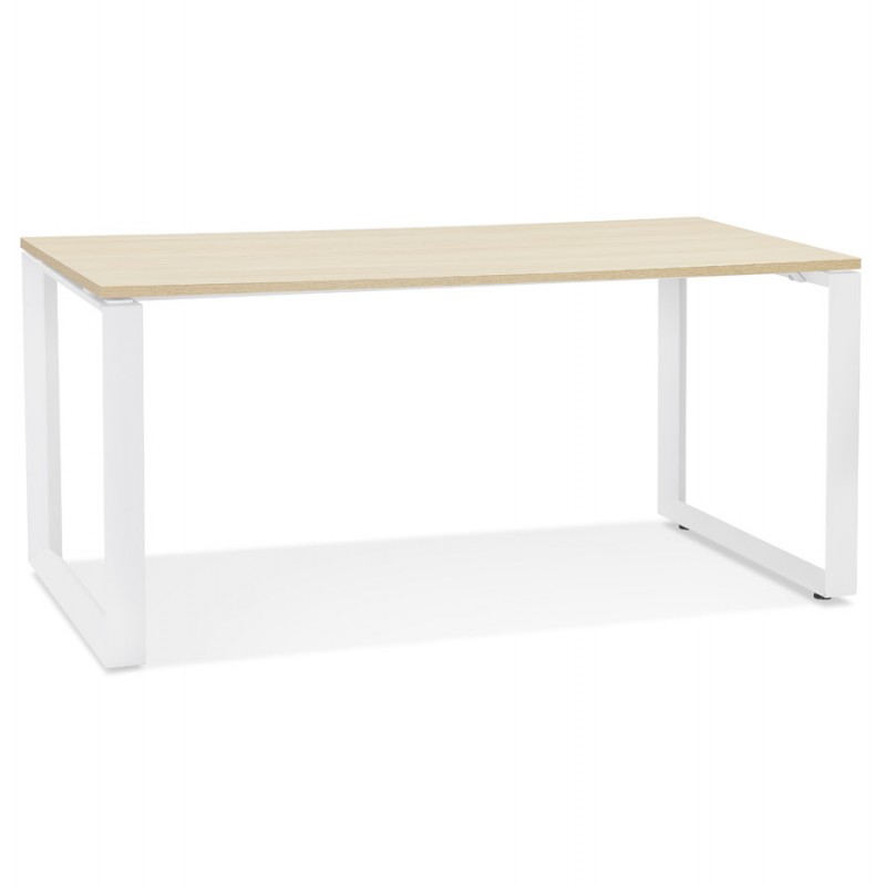 Bureau droit design en bois pieds blancs (80x160 cm) OSSIAN (finition naturel) - image 59543