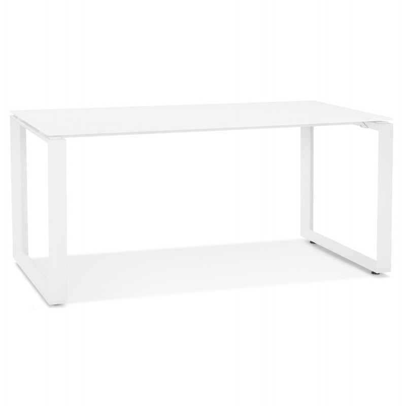 Bureau droit design en verre trempé pieds blancs (80x160 cm) OSSIAN (finition blanc) - image 59576