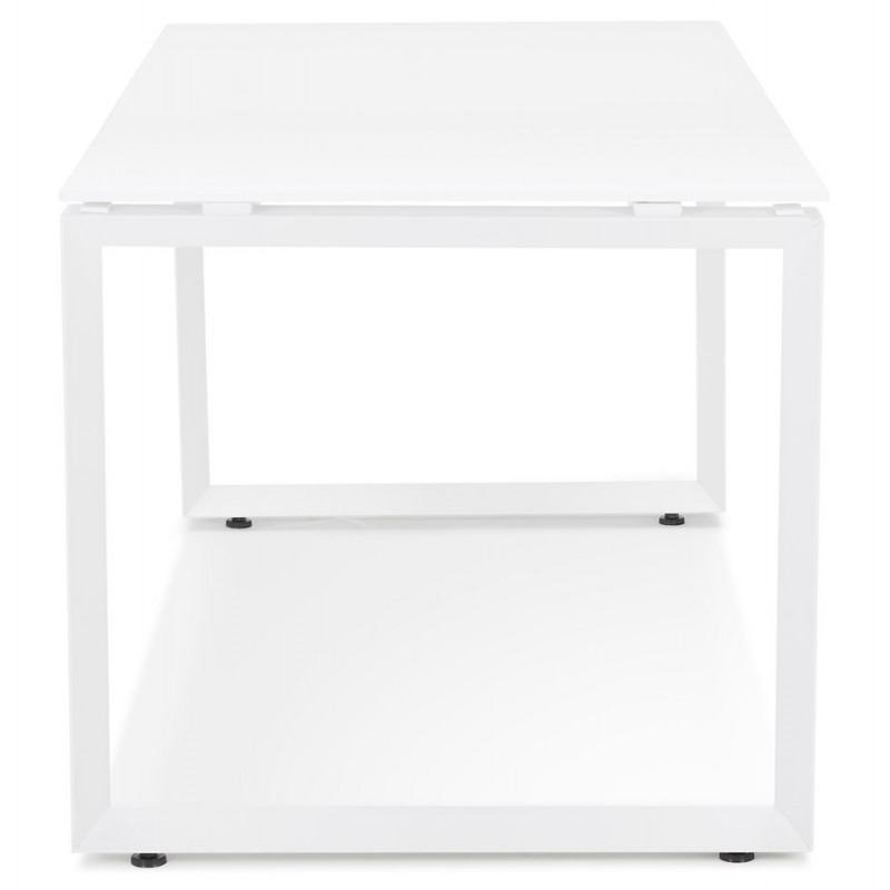 Scrivania dritta di design in vetro temperato piedini bianchi (80x160 cm) OSSIAN (finitura bianca) - image 59578