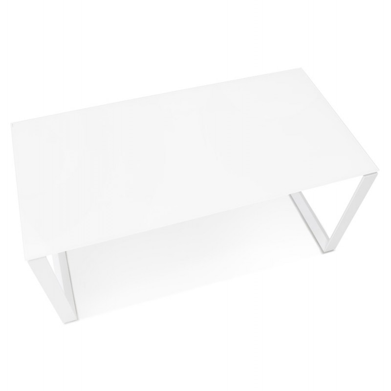 Bureau droit design en verre trempé pieds blancs (80x160 cm) OSSIAN (finition blanc) - image 59580