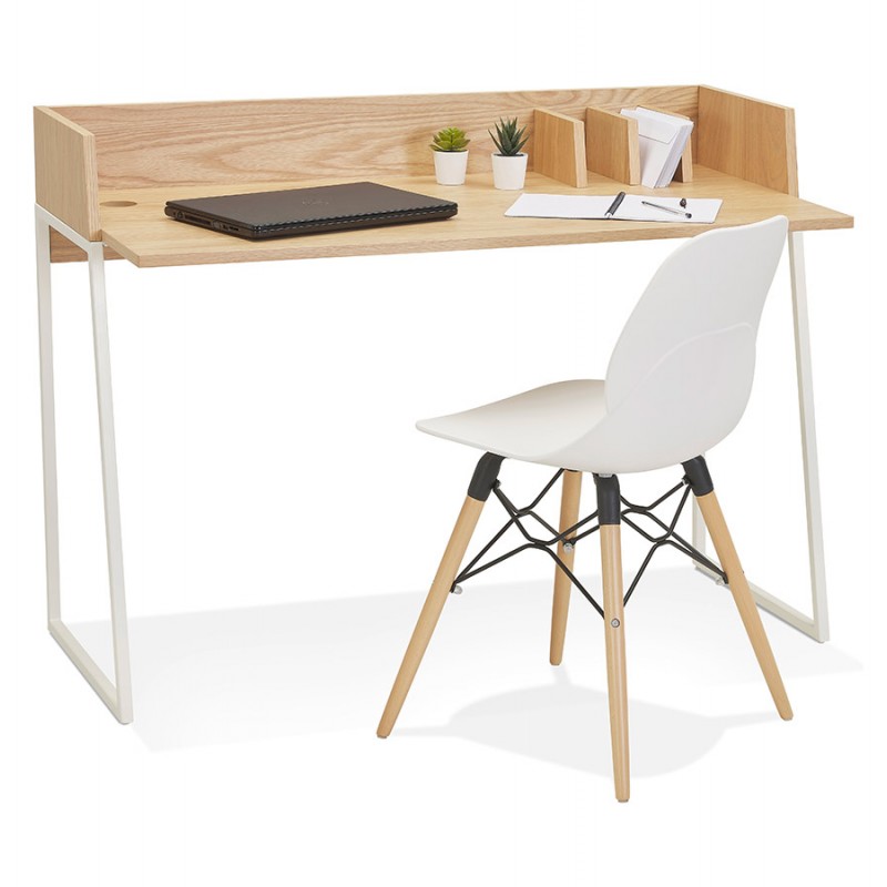 Design dritto della scrivania in legno bianco piedini (62x120 cm) ELIOR (finitura naturale) - image 59613