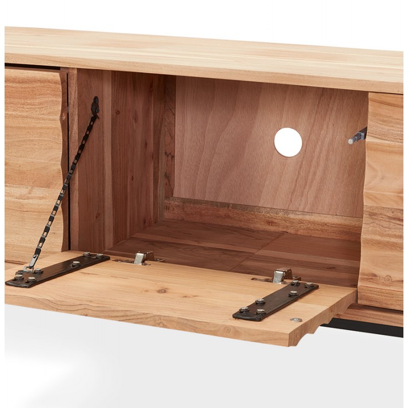 Meuble TV 3 portes en bois d'acacia 147 cm VERO (naturel, noir) - image 59923