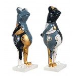 Set of 2 decorative resin statues FROGS STANDING (H31 cm) (white, gray, gold)