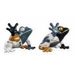 Set of 2 Decorative Resin Statues SEATED FROGS (H32 cm) (white, grey, gold)