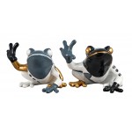 Set of 2 Decorative Resin Statues SEATED FROGS (H32 cm) (white, grey, gold)