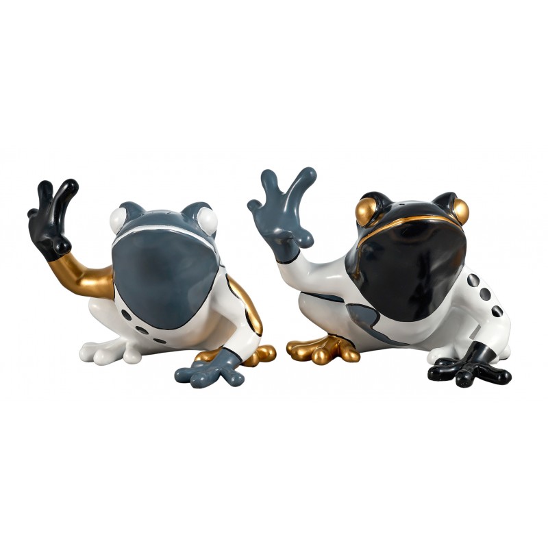 Set of 2 Decorative Resin Statues SEATED FROGS (H32 cm) (white, grey, gold) - image 60010