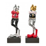 Set of 2 decorative resin statues FROGS (H32 cm) (gray, gold, red)