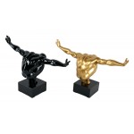Set de 2 estatuas decorativas de resina DIVERS (H20/L40 cm) (negro, dorado)