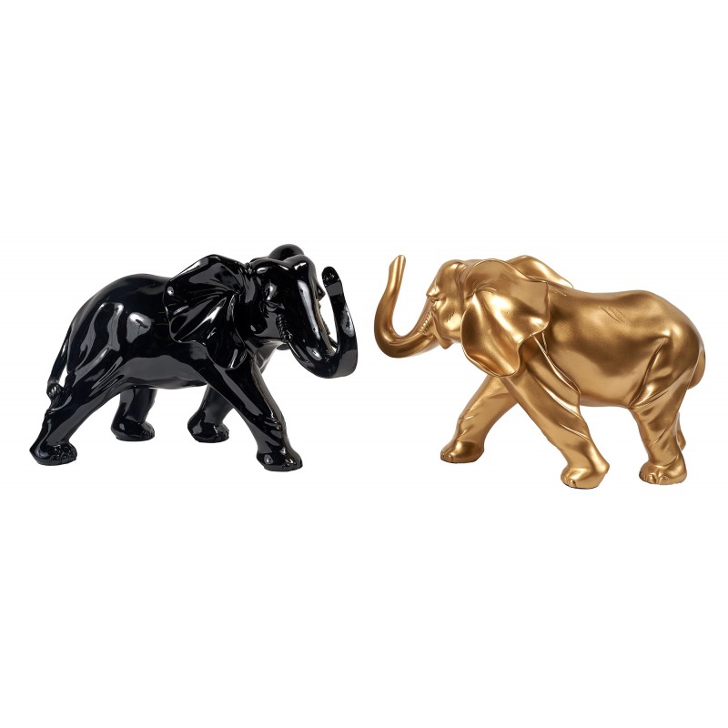 Set di 2 statue decorative in resina ELEPHANTEAUX (H24/L38 cm) (nero, oro) - image 60028
