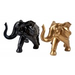 Set of 2 decorative resin statues ELEPHANTEAUX (H24/L38 cm) (black, gold)