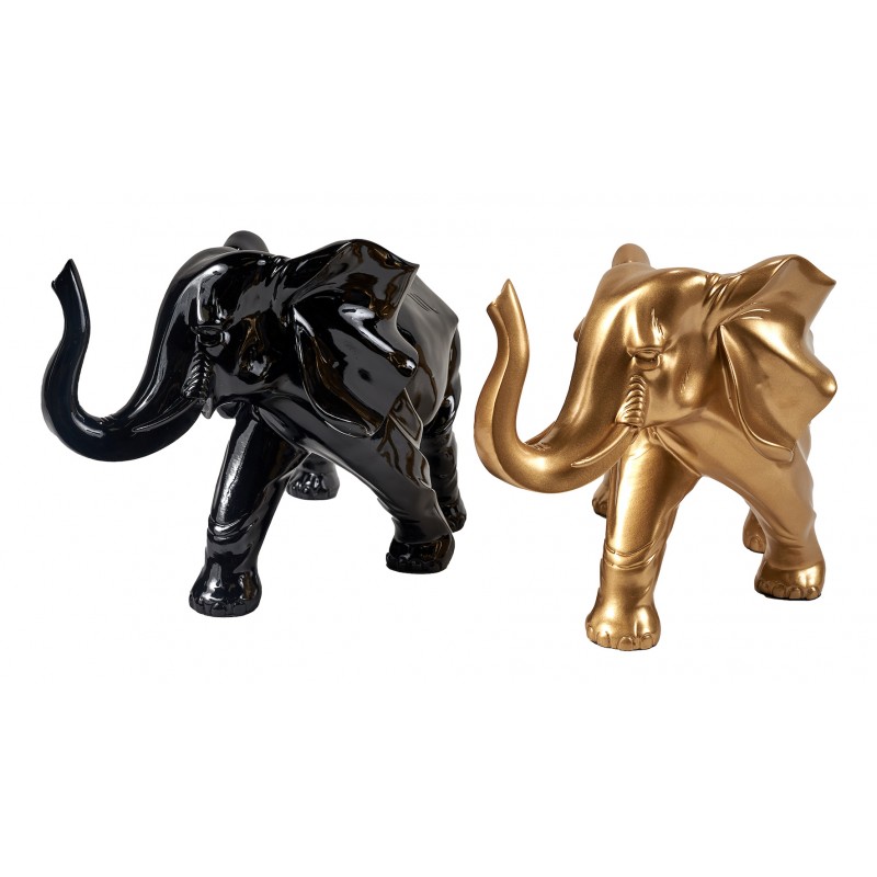 Set de 2 Statues décoratives en résine ELEPHANTEAUX (H24/L38 cm) (noir, doré) - image 60030