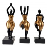 Set de 3 estatuas decorativas de resina MUJER PAVLOVAS (H40 cm) (negro, dorado)