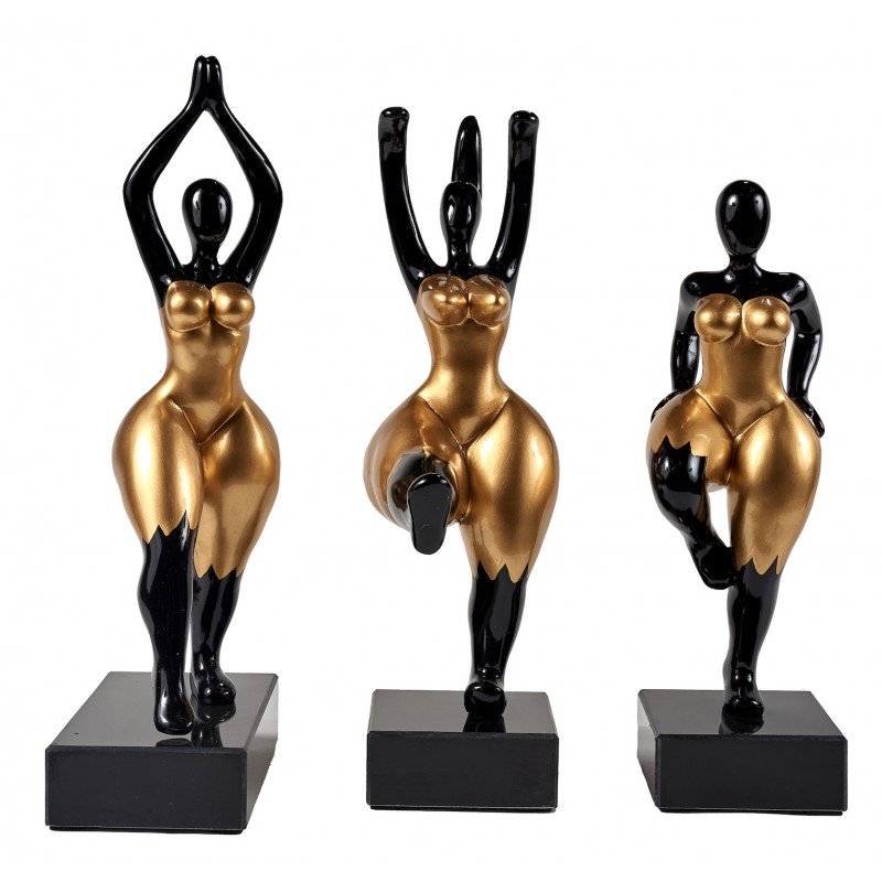Set of 3 decorative resin statues WOMAN PAVLOVAS (H40 cm) (black, gold) - image 60041