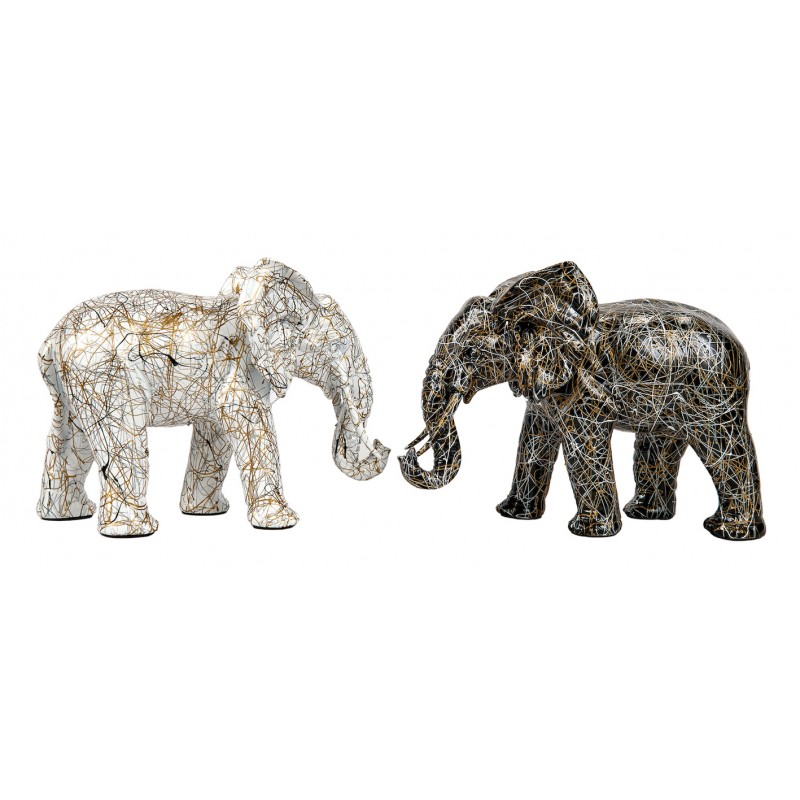 Set of 2 Decorative resin statues ELEPHANT GRAFFITIS (H33/L26 cm) (black, beige) - image 60050