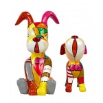 Set di 2 statue decorative in resina CHIENS ZAVATTA (H45 cm / H30 cm) (multicolore)