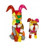 Set de 2 Statues décoratives en résine CHIENS ZAVATTA (H45 cm / H30 cm) (multicolore)