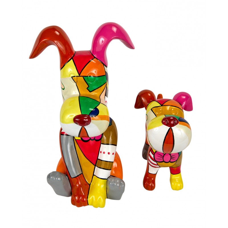 Set de 2 Estatuas decorativas de resina CHIENS ZAVATTA (H45 cm / H30 cm) (multicolor) - image 60099