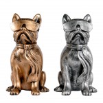 Set mit 2 dekorativen Harzstatuen DUO DOGS BULLDOG (H36 cm) (Bronze, Silber)