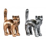 Set of 2 decorative statues in patinated resin DUO CHAT (H40 cm) (bronze, silver)