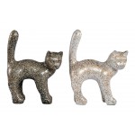 Set di 2 statue decorative in resina DUO CAT glitterato (H40 cm) (bianco, nero)