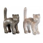 Set di 2 statue decorative in resina DUO CAT glitterato (H40 cm) (bianco, nero)