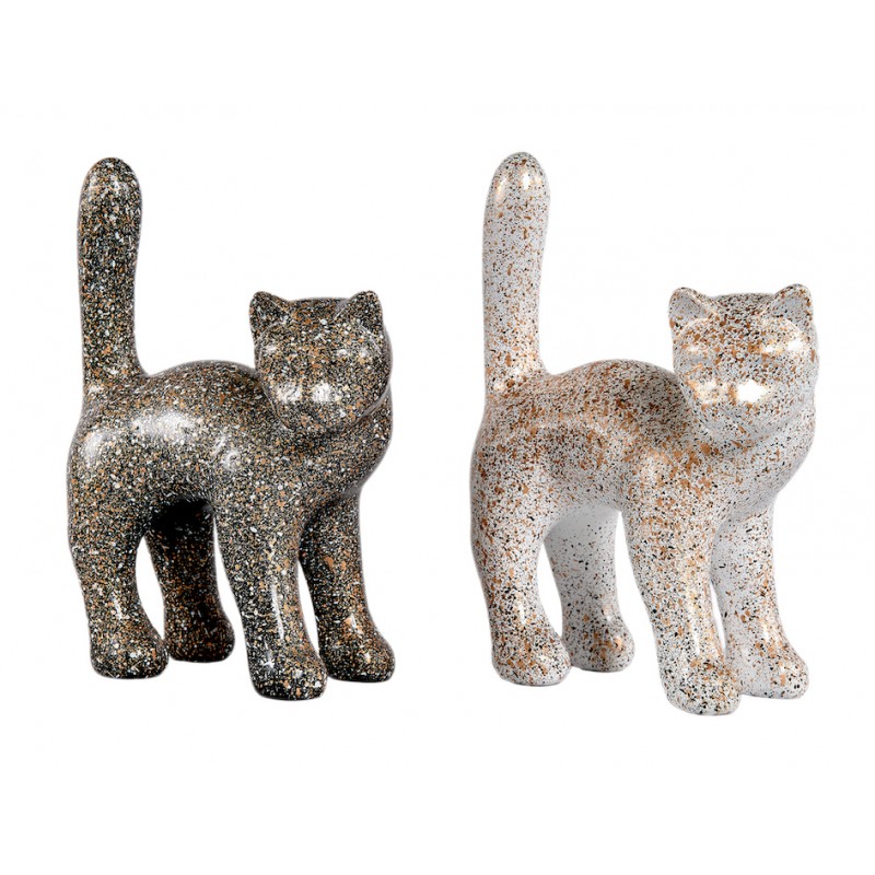 Set di 2 statue decorative in resina DUO CAT glitterato (H40 cm) (bianco, nero) - image 60141