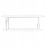 Table à manger extensible en bois et pied métal blanc ISAAC (120-220x120 cm) (blanc mat)