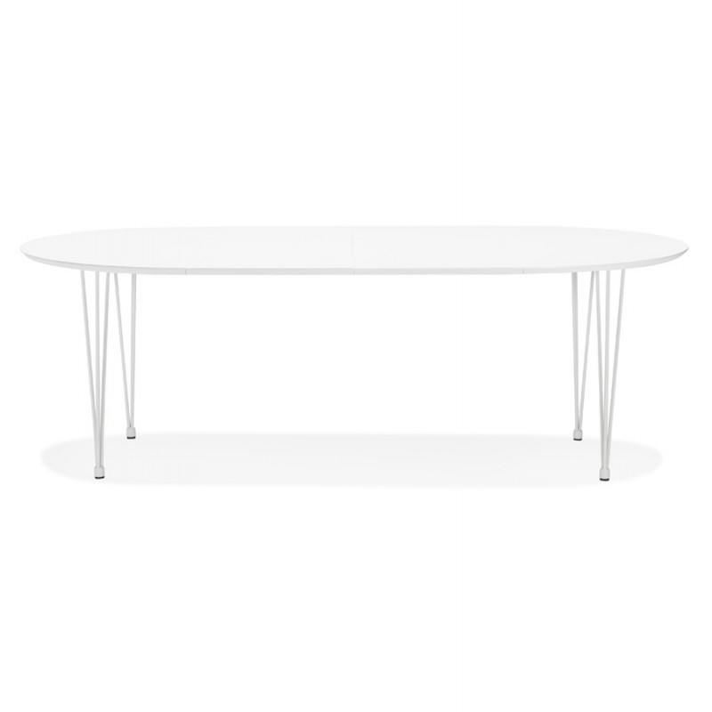 Extendable wooden dining table and white metal leg ISAAC (120-220x120 cm) (matt white) - image 60446