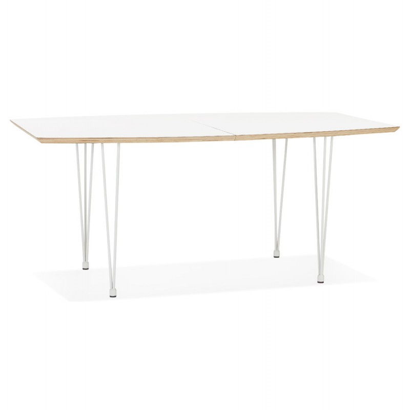 Extendable dining table in wood and white metal legs MARIE (170-270x100 cm) (white) - image 60465