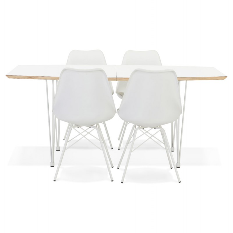 Mesa de comedor extensible en madera y patas metálicas blancas MARIE (170-270x100 cm) (blanco) - image 60480