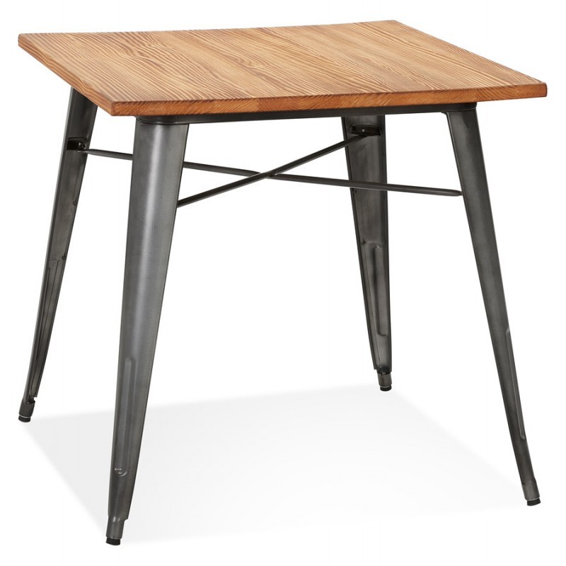 Table carré style industriel en bois et métal gris foncé GILOU (76x76 cm) (marron) - image 60650