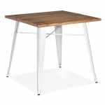 Square industrial style table in wood and white metal GILOU (76x76 cm) (brown)