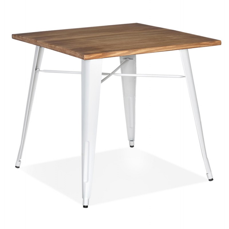 Square industrial style table in wood and white metal GILOU (76x76 cm) (brown) - image 60659