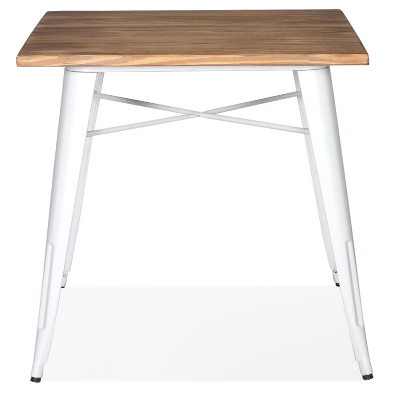Table carré style industriel en bois et métal blanc GILOU (76x76 cm) (marron) - image 60660