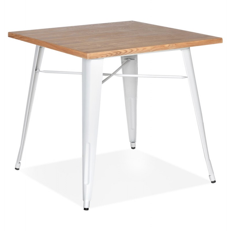 Table carré style industriel en bois et métal blanc GILOU (76x76 cm) (naturel) - image 60666