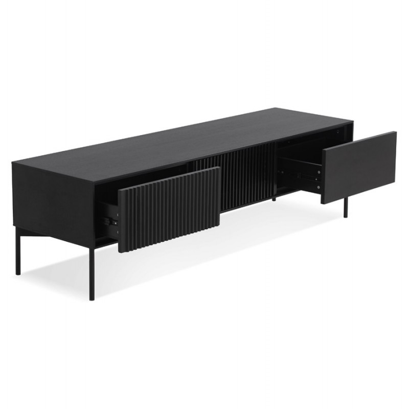 Meuble TV design 3 tiroirs 160 cm GASTON (noir) - image 60703