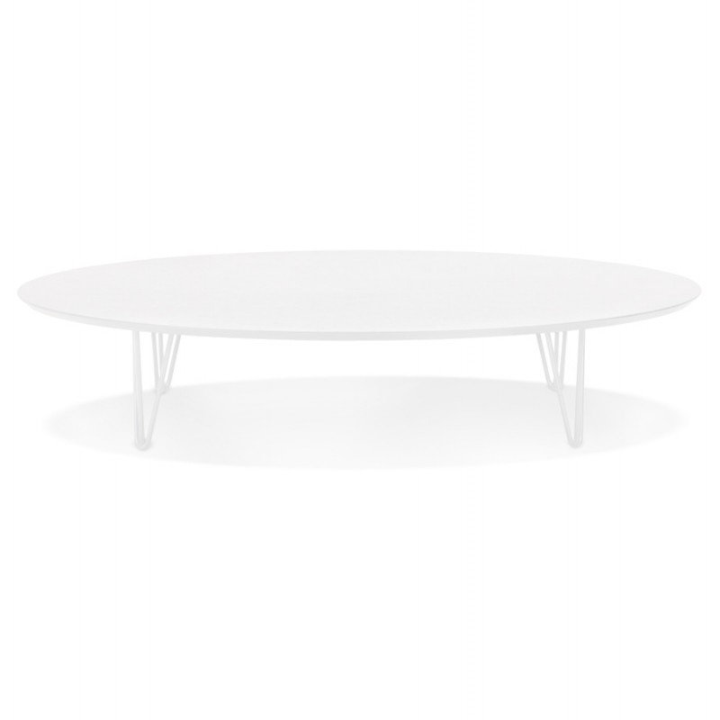 Oval design coffee table in wood and metal CHALON (matt white) - image 60738
