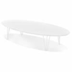 Oval design coffee table in wood and metal CHALON (matt white)