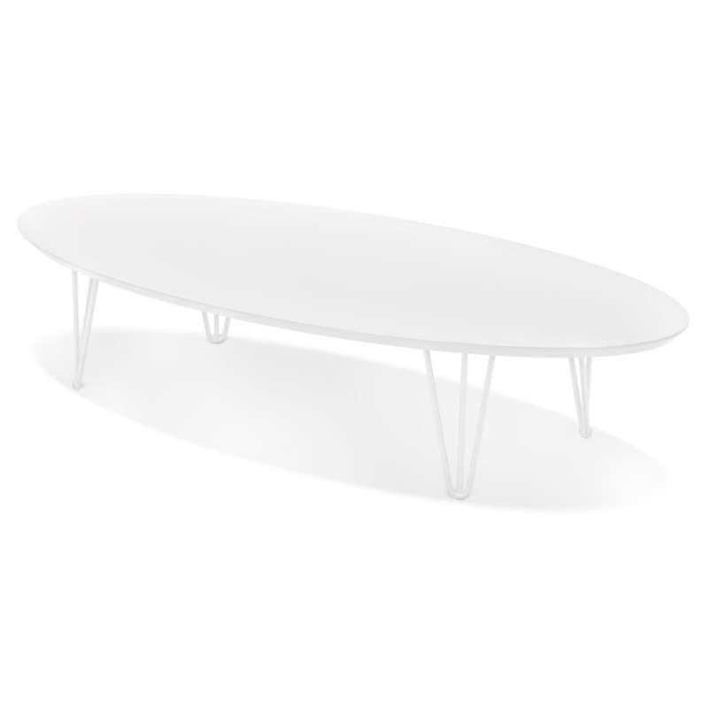 Oval design coffee table in wood and metal CHALON (matt white) - image 60740