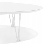 Table basse design ovale en bois et métal CHALON (blanc mat)